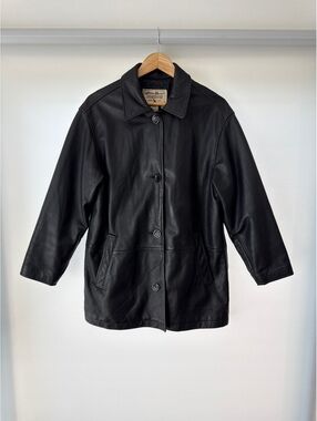 Vintage Eddie Bauer Black Genuine Leather Car Coat Jacket Women's S